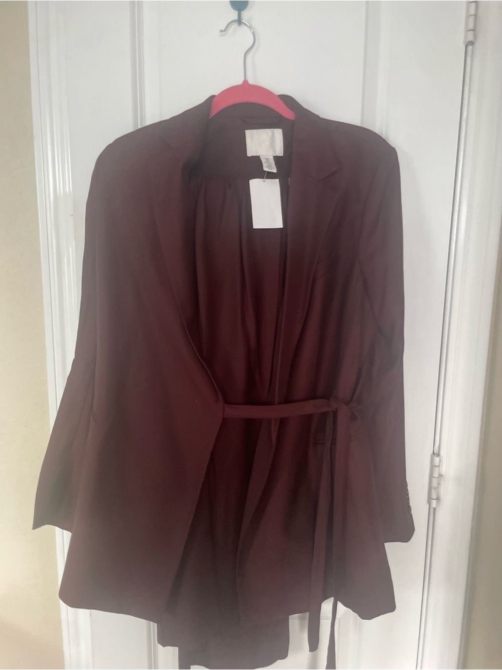 Women's burgundy Suit Wrap Blazer & Wide-Leg Pants Set - Picture 5 of 5